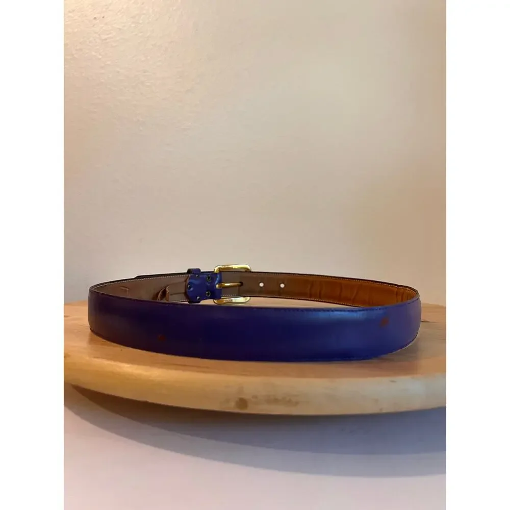 Vintage Anne Klein Purple Calfskin Genuine Leather Gold Buckle Belt Size Small